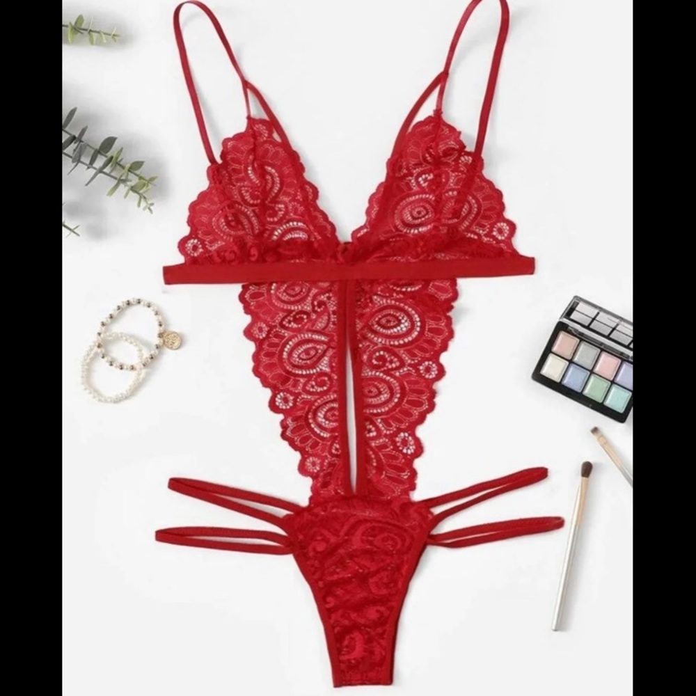 Red lace lingerie bodysuit
